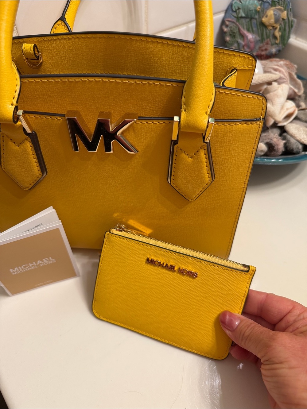 Michael Kors Yellow Leather Satchel with Zip Card Case - Picture 2 of 11